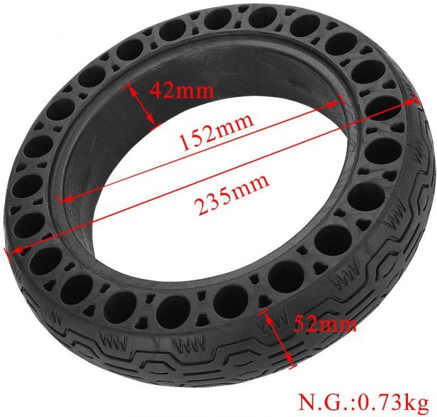 Tire - 10x2.5, 60/70-6.5, Circular Honeycomb, Solid, Black, G30 - PBC40K10F1