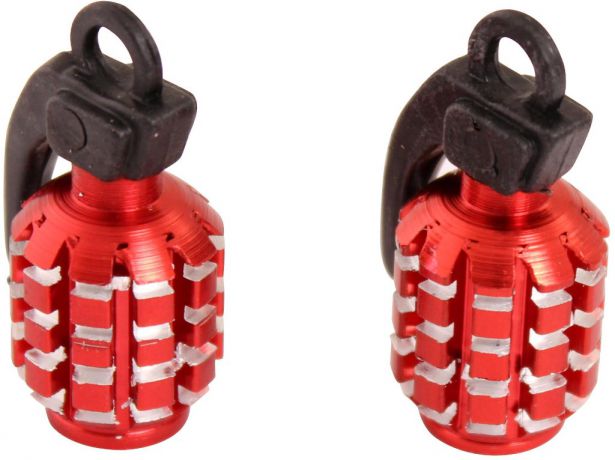 Valve Stem Caps - Red Silver Grenades - 40A9040RD - PBC3540F1