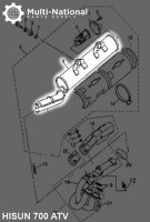 Exhaust Tube and Muffler - Exhaust Pipe and Muffler, Exhaust Manifold, ATV, Hisun, 500-700cc - 70A5850 - PBC2454F1